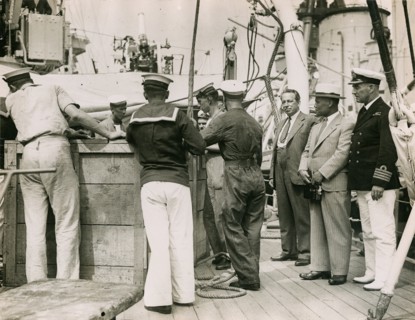 On board H.M.S. Suffolk at Portsmouth, July 1935.  Creator: Topical Press Agency.