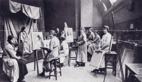 Students working from the life in the Ladys Painting School. Creator: Unknown.