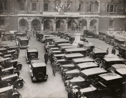 Cars parked in Burlington House Courtyard, on the occasion of the private view..., 1935. Creator: Unknown.