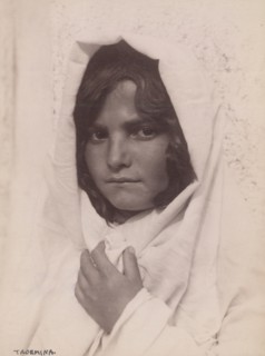 Head and shoulders of young girl, Taormina, Sicily, c1890s. Creator: Count Wilhelm von Gloeden.
