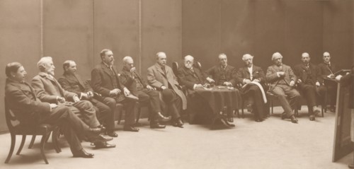 Monotone photograph of the Selection Committee, April 1914. Creators: William Henry Grove, Charles Henry Boulton.