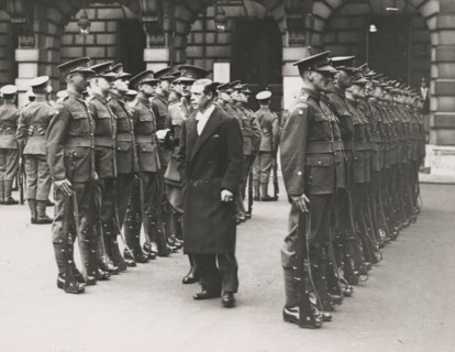 HRH the Prince of Wales inspecting the 38th Middlesex (Artists') Rifle Volunteers..., 1934. Creator: Topical Press Agency.