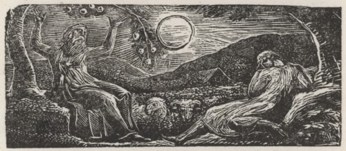 Thenot and Colinet Converse Seated between Two Trees, 1821.  Creator: William Blake.
