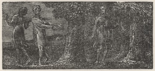 Colinet with his Shepherd's Pipe, Mocked by Two Boys, 1821.  Creator: William Blake.