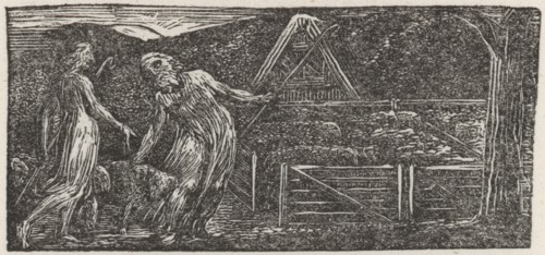 Thenot and Colinet Folding their Flocks together at Sunset, 1821. Creator: William Blake.