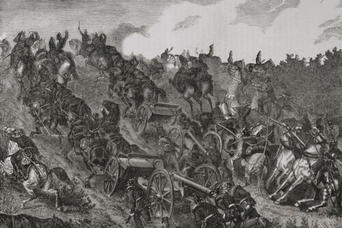 Franco-Prussian War, (1870-1871): Prussian artillery engaging in combat, August 1870. Creator: Unknown.