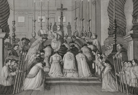 Papal Mass at St Peter's Basilica in Rome, 1857.  Creator: Esteban Buxo.