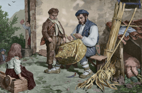 The basket maker of Peñamellera, Asturias, Spain, 1881.  Creator: Jose Cuevas.