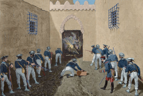 Assault and blasting of the kasbah gate by the French army of the battleship...Tunisia, 1881.  Creator: Tomás Carlos Capuz.