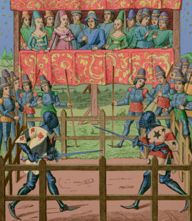 Duel between two knights using handled swords, Middle ages, 15th century (1877).  Creator: Unknown.