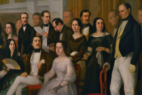 Ventura de la Vega reading a play at the Teatro del Príncipe, (Theatre of the Prince), Detail, 1846. Creator: Antonio María Esquivel.