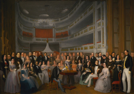 Ventura de la Vega reading a play at the Teatro del Príncipe (Theatre of the Prince), 1846.  Creator: Antonio María Esquivel.