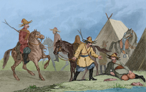 Kyrgyz camp, Russia, 1839.  Creators: Augustin François Lemaitre, Emile Louis Vernier.