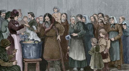 Distribution of free soup by the Sisters of the "Committee for the Relief of the Poor"…, 1881. Creator: Tomás Carlos Capuz.