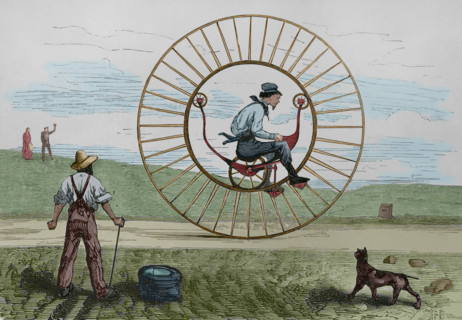 Unicycle invented by Longmook and Strief, mechanical engineers from New York, 1881.  Creator: Unknown.