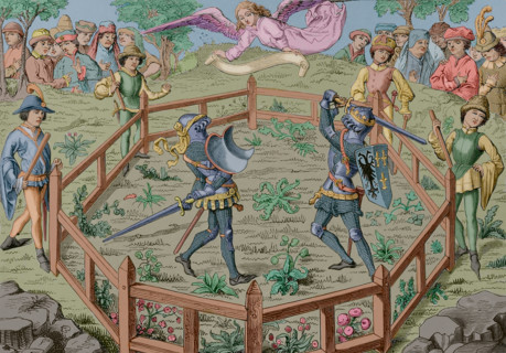 Two knights fight a duel, Middle Ages, 15th century, (1877).  Creator: Unknown.