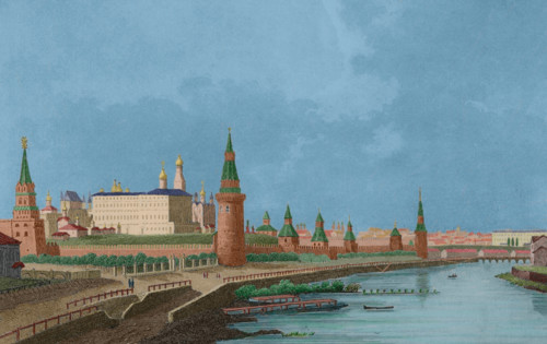 View of the Kremlin from the Stone Bridge, Moscow, Russia, 1839.  Creator: Augustin François Lemaitre.