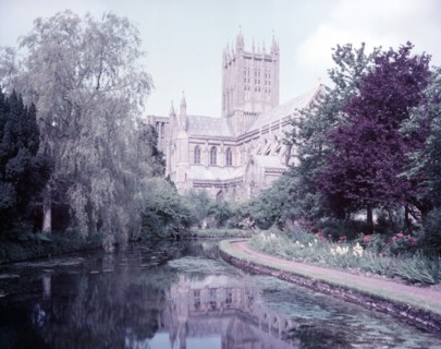 Wells Cathedral from the moat, Somerset, c1955.  Creator: Arthur Charles Kirby Ware.