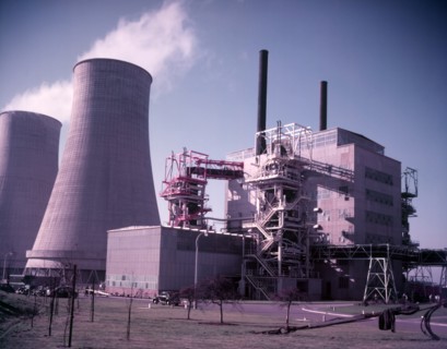 Calder Hall Atomic Power Station exterior, Cumberland, October 1956. Creator: Arthur Charles Kirby Ware.
