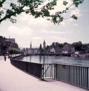 River Limmat, St Peter's and the Fraumünster, Zurich, Switzerland, c1955. Creator: Arthur Charles Kirby Ware.