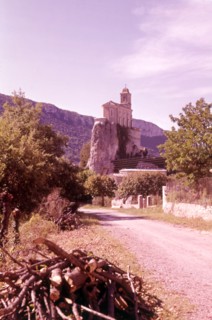 Village church perched on rock, Pierrelongue, France, c1955.  Creator: Arthur Charles Kirby Ware.