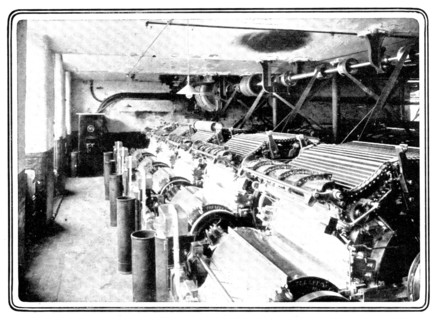 The machines, driven by electricity, that make the fibres of the cotton parallel..., 1909.  Creator: Unknown.