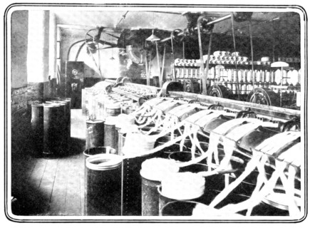 The machines, driven by electricity, that reduce the thickness of the slivers of cotton..., 1909. Creator: Unknown.