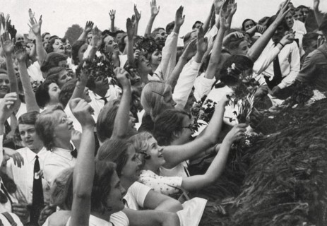 Hitler greeted by a cheering crowd, 1937