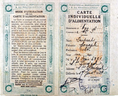 Tickets de rationnement de la 1ère Guerre Mondiale