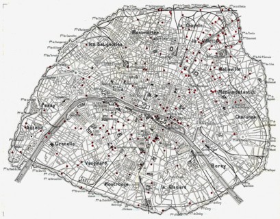 Les bombardements aériens de l'artillerie allemande sur Paris Carte représentant les impacts des