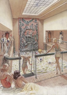 En 1939, la piscine du paquebot Pasteur.  La piscine a été conçue par l'architecte Hennequin. Le