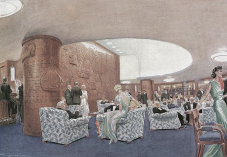 En 1939, le fumoir des premières classes du paquebot Pasteur.  Fumoir conçu par les architectes