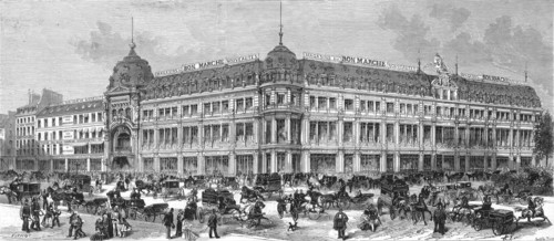 Vue générale en 1874 des magasins de nouveautés du Bon Marché, à la veille de l'inauguration, fixée