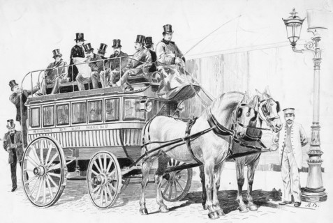 Les magasins du Bon Marché en 1889: l'omnibus des acheteurs.  "Le Bon Marché est partagé en 70