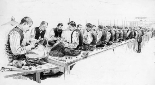 Les magasins du Bon Marché en 1889:  l'atelier des tailleurs, logé dans les étages supérieurs de