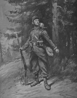 "On ne passe pas !" Dessin de georges Scott représentant un soldat veillant aux avant-postes des
