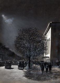 Vue en avril 1913, au moment de son inauguration, de la façade du Théâtre des Champs-Elysées,