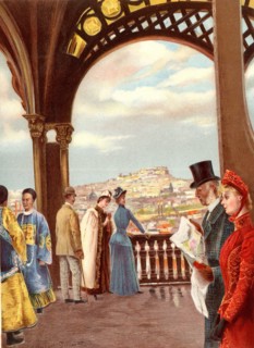 Visiteurs de l'Exposition Universelle de 1889 à Paris, sur la première plateforme de la Tour Eiffel