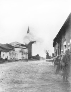 The Vaux-devant-Damloup steeple being bombed