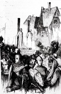 Histoire de France,  les Templiers. Supplice du Grand maître Jacques de Molay brûlé sur le bucher,