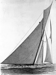 Vue en 1903 du yacht américain le "Reliance", vainqueur de la 12e édition de l'America's Cup,