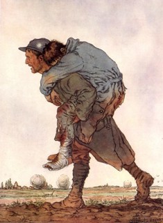 Fraternité - Scène de fraternité sur le front pendant la grande guerre. Un poilu porte un camarade