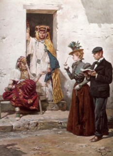 Pendant l'hiver 1900, lors des fêtes commémoratives à BISKRA, un couple de colons français observe