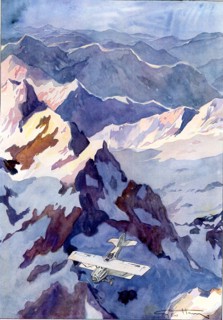 "Piloté par Guillaumet, le Potez-25 traverse la Cordillère des Andes."  "Comment, en huit jours, un