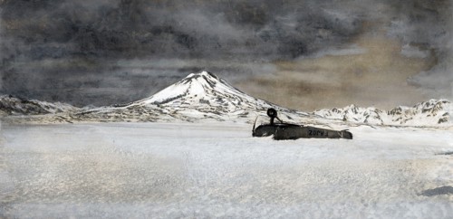 Juin 1930, "l'oiseau mort", l'avion du pilote Henri Guillaumet, Courrier des Andes, sur les neiges