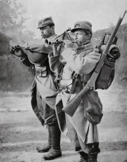 World War I. Breton bagpipes (biniou) and bombard at the front