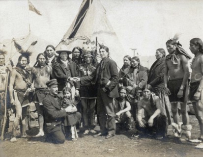 Buffalo Bill's Wild West troupe. Redskins and interpreter