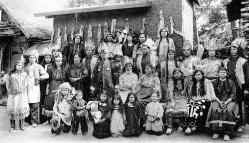 Groupe of Iroquoian craftsmen at the Red Indian village in the Zoological Garden of Paris.