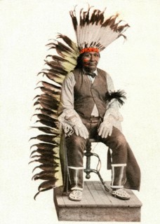 Postcard representing a "modern" Indian chief, the last of the tribe
