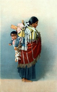 Postcard representing a Navajo woman with her baby in New Mexico